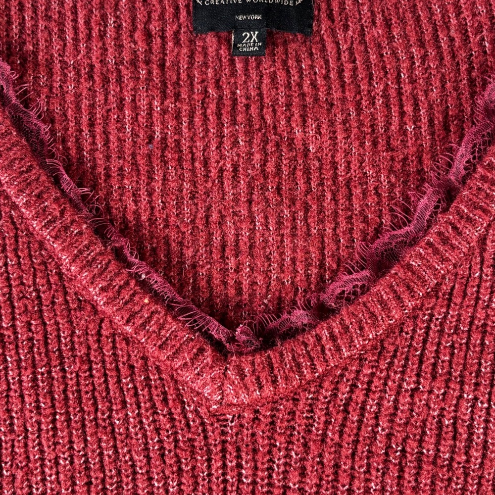 Absolutely Creative Worldwide Sweater Womens 2X Burgundy Excellent V-Neck Ribbed - Picture 2 of 6